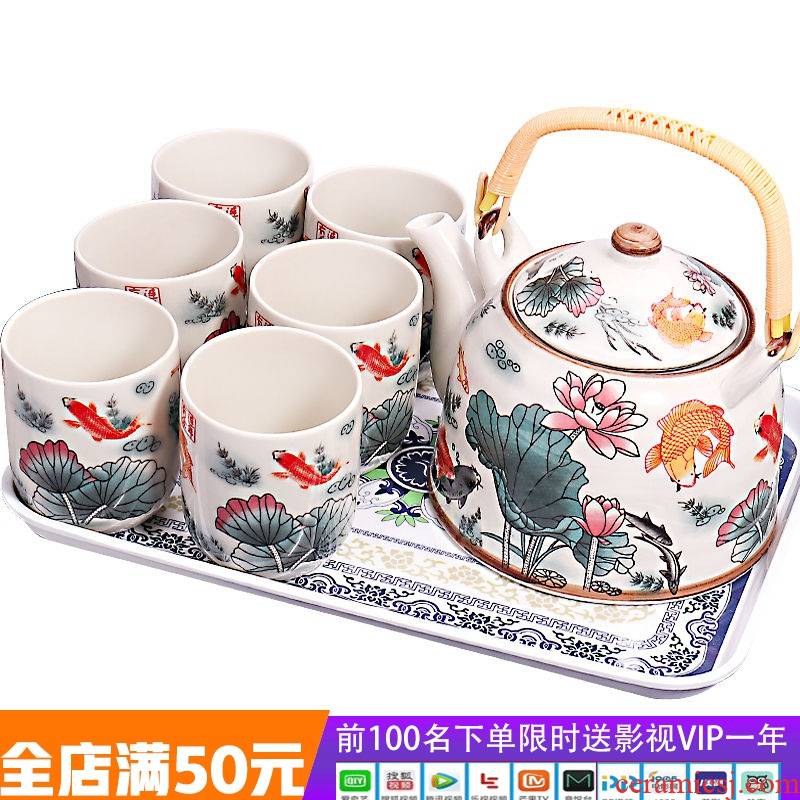 Jingdezhen large teapot tea set kung fu tea sets tea tray household cup of a complete set of blue and white porcelain is on sale