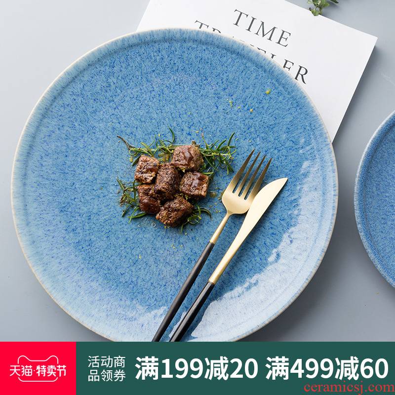 Variable blue creative spirit breakfast ceramic plate dish household salad plate 11 inches beefsteak