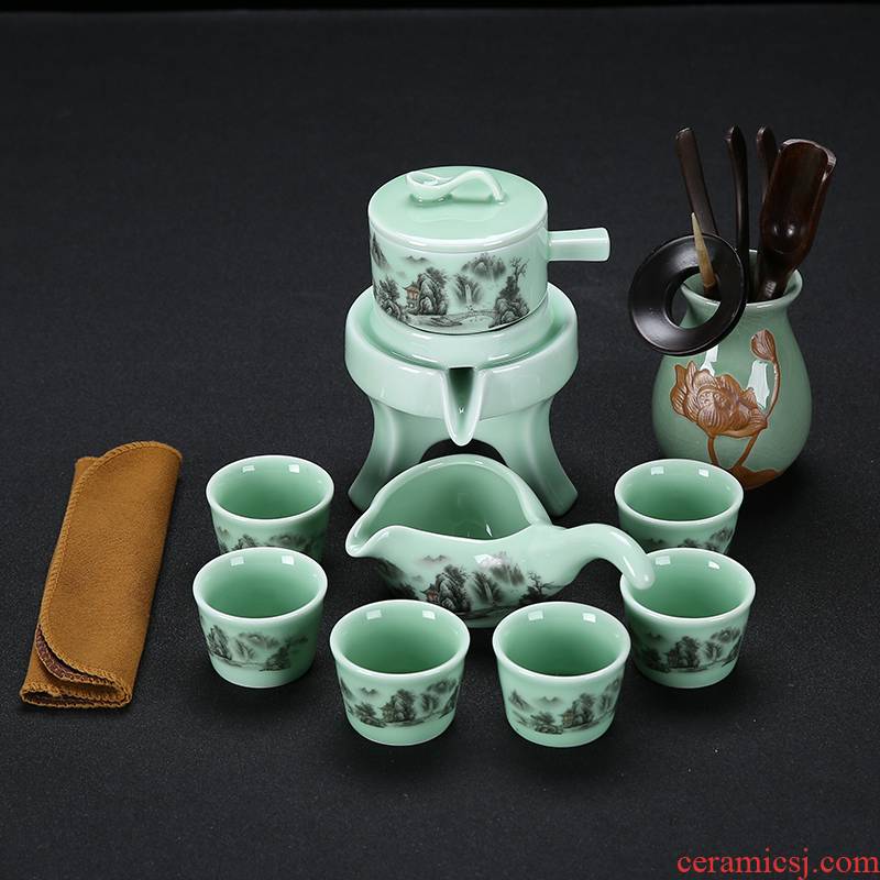 Celadon tea set suit household contracted half automatic storage lazy kung fu tea tea tea caddy fixings