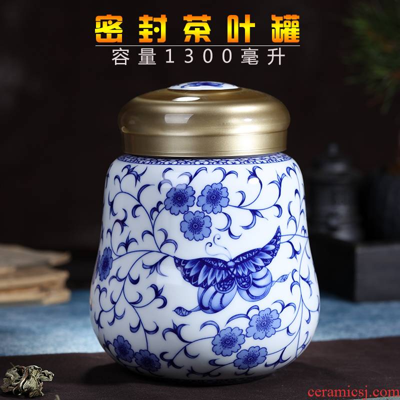 Blue and white porcelain tea pot 1 catty sealed ceramic storage tanks jingdezhen tea size loose tea caddy fixings