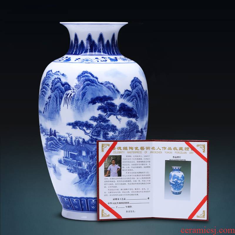 Jingdezhen ceramics landscape of blue and white porcelain vase furnishing articles new Chinese flower arranging rich ancient frame sitting room porch decoration