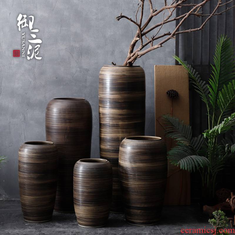 The Big vase landing large rural Chinese style restoring ancient ways is inserted dried flowers line coarse pottery sitting room hotel villa ceramic furnishing articles