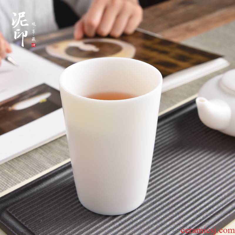 Mud printing ceramic cups male household dehua white porcelain cup warm hand contracted large glass office getting tea cups