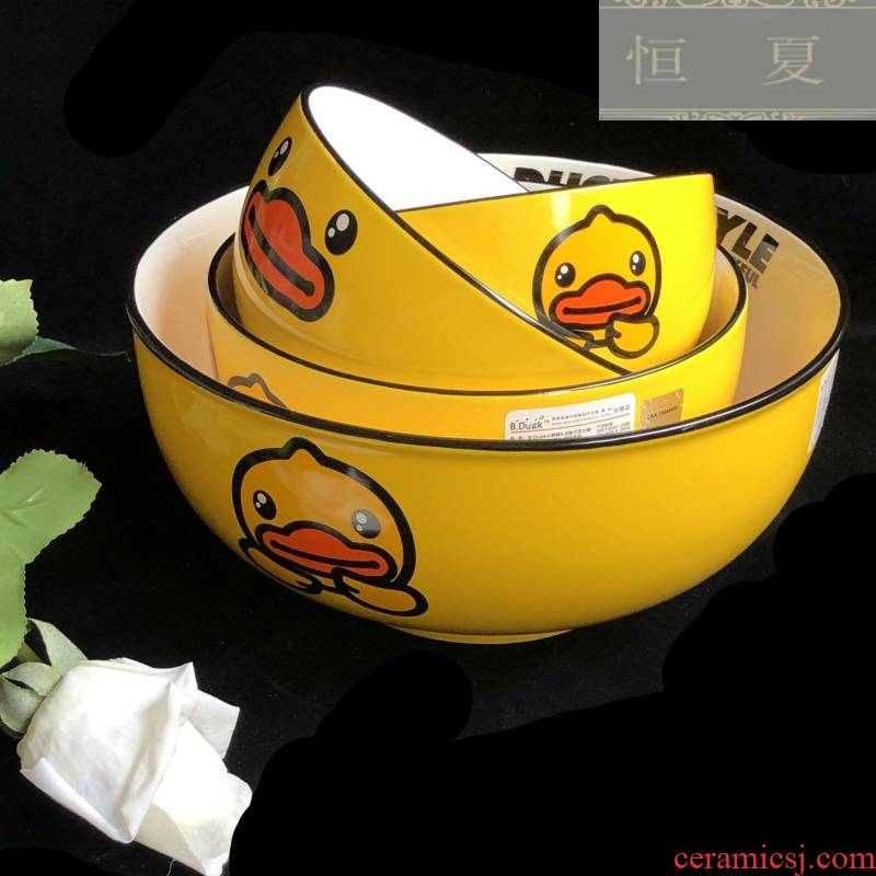Yellow duck rice bowls, lovely salad bowl bowl upset against hot the children to use microwave rainbow such as bowl soup bowl