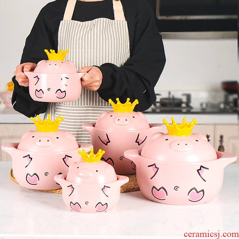 Trill web celebrity style hey pig crown high - temperature ceramic pan simmering casserole flame household gifts soup pot of stew