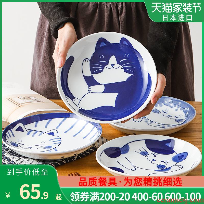 The fawn field'm Japanese imports of ceramic tableware and lovely cat Japanese - style tableware household large plate of Fried rice dish plate