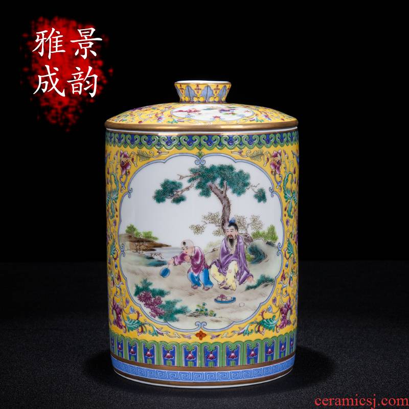 I and contracted jingdezhen ceramics colored enamel caddy fixings home furnishing articles of snacks sitting room tea table storage tank