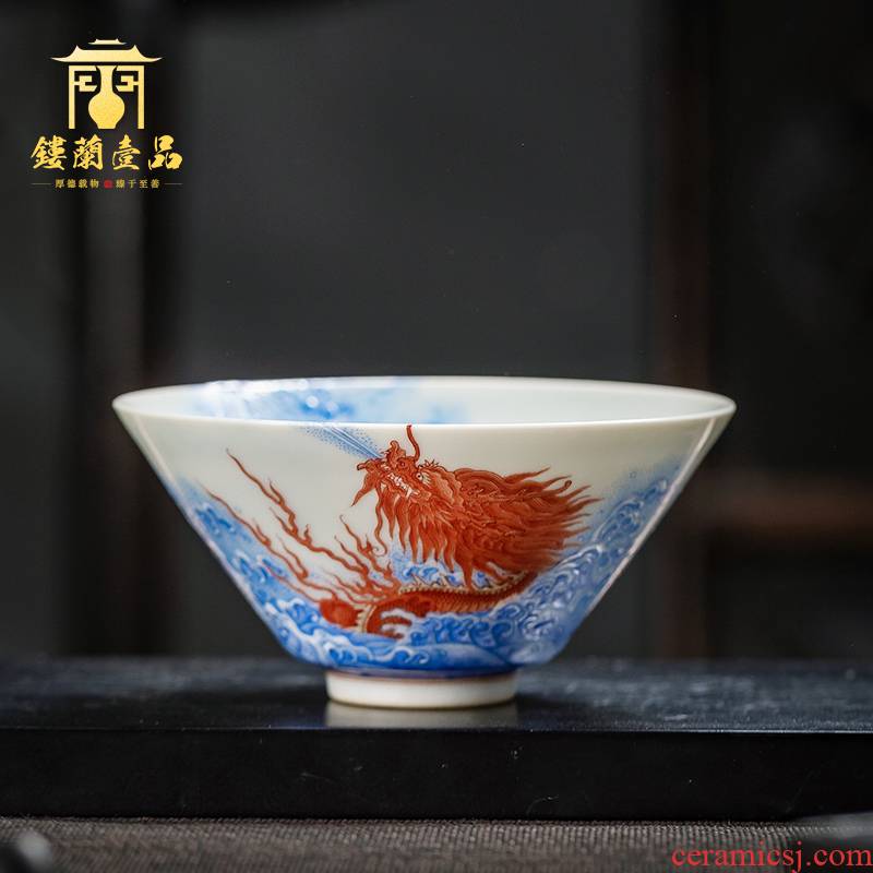 Jingdezhen ceramics from kung fu tea cup bowl hand - made pastel wall sea dragon master single cup sample tea cup