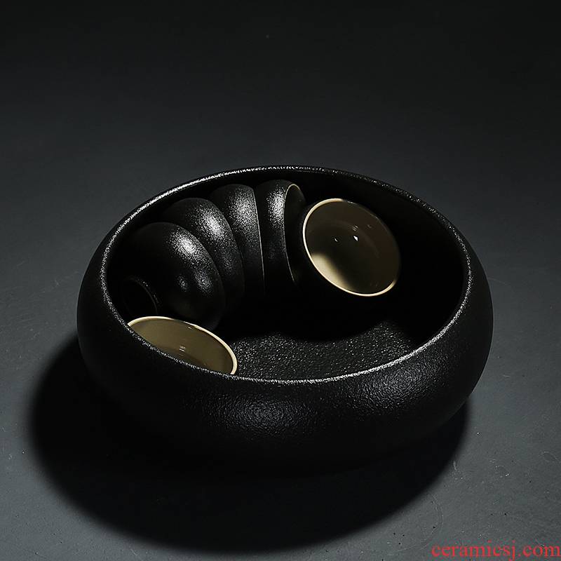 Black pottery tea wash large ceramic coarse pottery for wash bowl kung fu tea accessories in hot tea for wash with zero writing brush washer from cylinder
