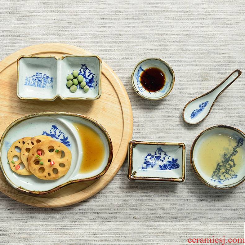 Three points to burn Chinese ceramic flavour dish of cold dish dish of soy sauce dish dish dish soot characteristics of blue and white porcelain tableware