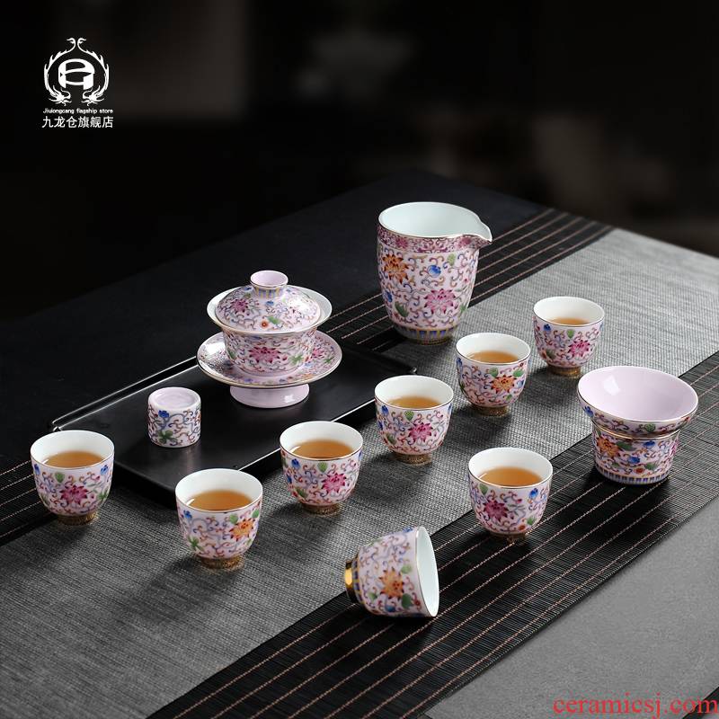 DH jingdezhen colored enamel paint tea set to Mary Chinese style household ceramics tureen kung fu tea cups