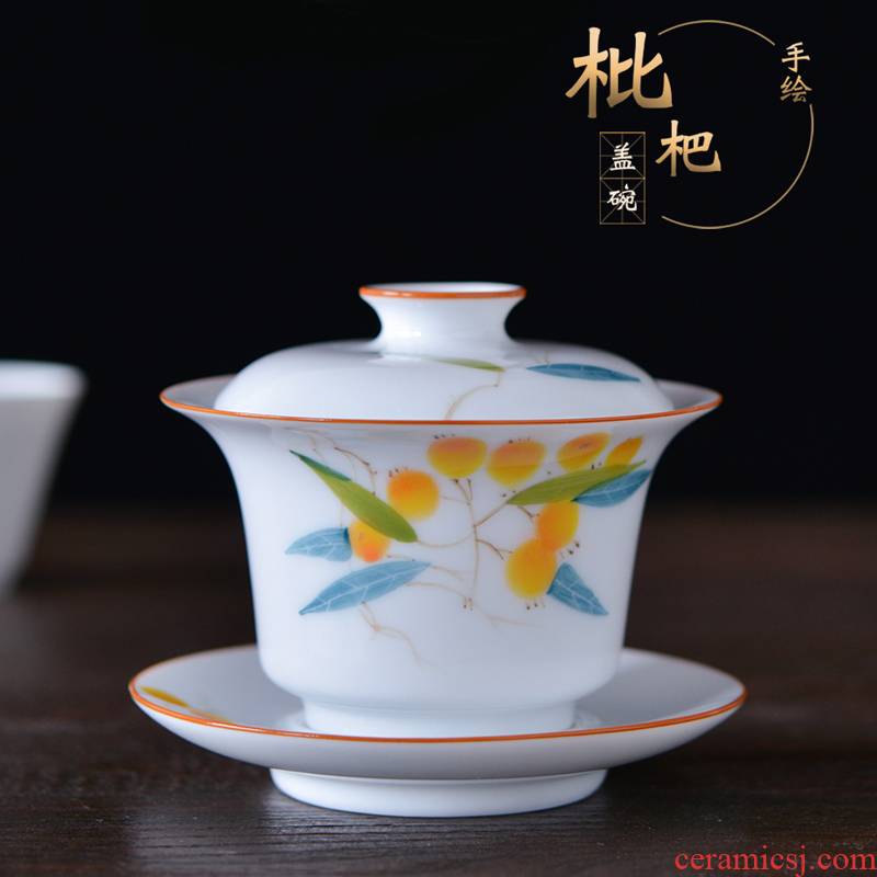 Thousand red up tureen tea cups white porcelain hand - made ceramic household kung fu tea set a single tea bowl 3 to 8 grams of tureen