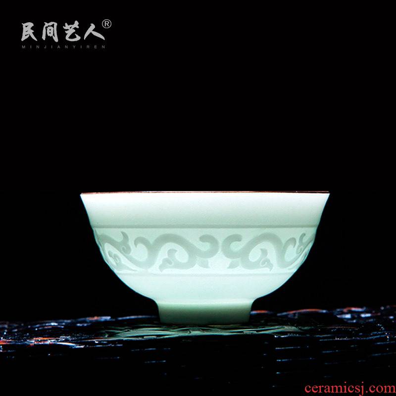 Jingdezhen shadow green ceramic tea cup cup kung fu tea cups chicken cylinder sample tea cup cup personal master list
