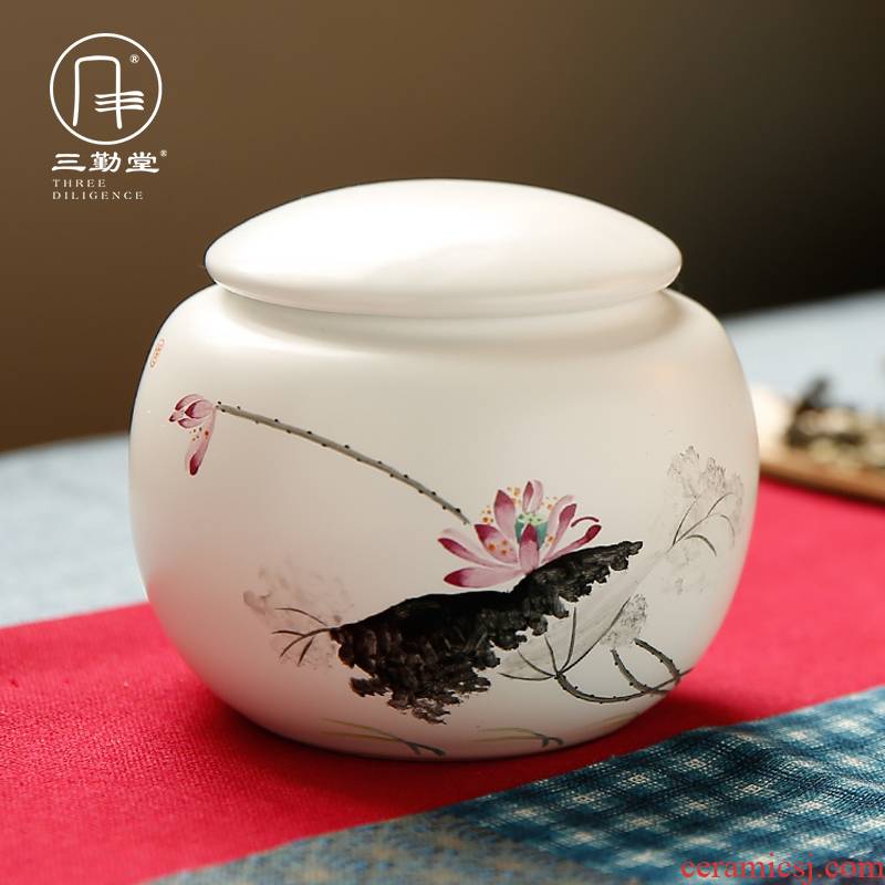 The three regular caddy fixings ceramic medium storage POTS of jingdezhen tea service manual hand - made seal pot home