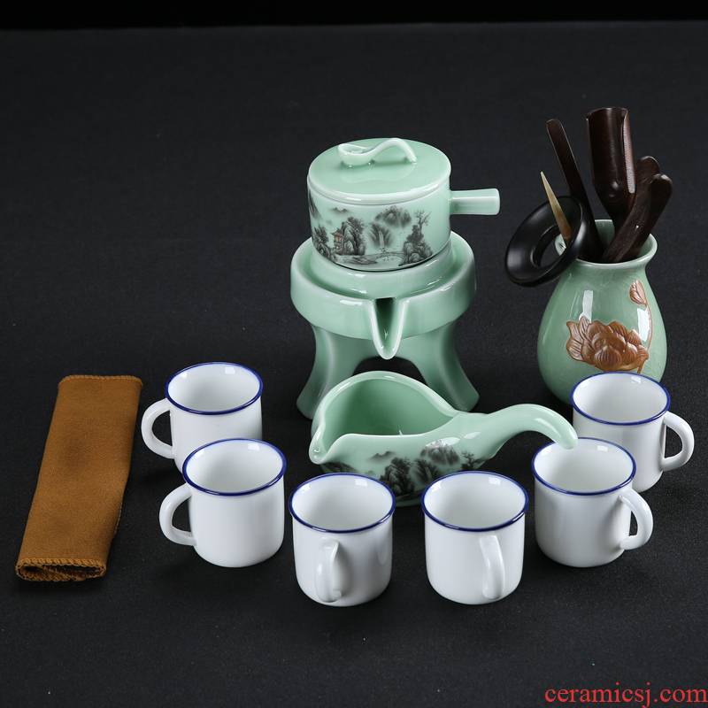 Fit tea suit household teapot lazy ceramic teapot kung fu tea cup half full automatic tea, purple