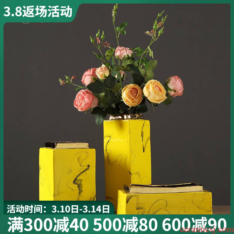 Modern Chinese zen ceramic vase of dry flower arranging furnishing articles contracted American living room TV cabinet table decorations
