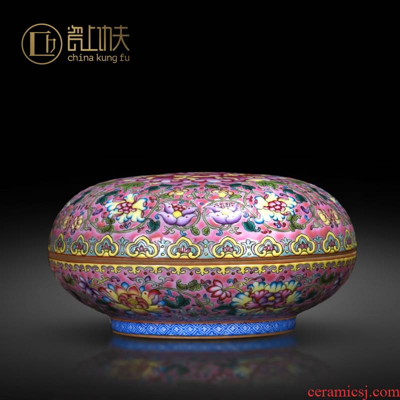 Jingdezhen pure manual hand - made colored enamel peony big heavy inkpad box of large antique archaize ceramic oversized