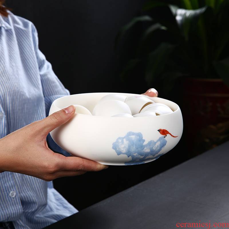 Dehua white porcelain kung fu tea accessories domestic tea spoon dry wash large tea tea master for wash hand cup