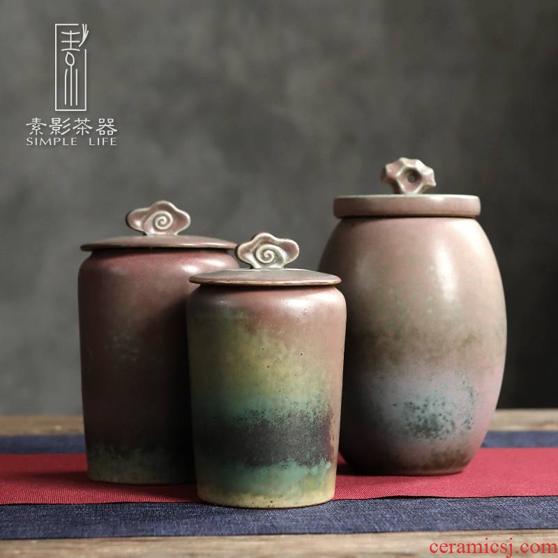 Plain film caddy fixings ceramic Japanese household seal pot variable moisture restoring ancient ways of tea warehouse storage tanks super