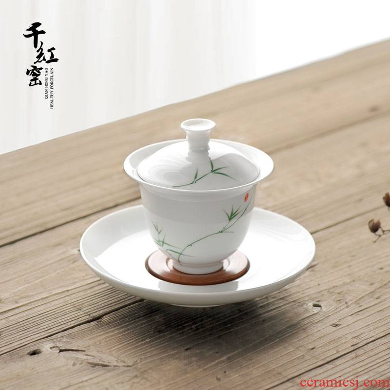 Tureen tea cup single hand - made ceramic only three cup tea bowl kung fu tea set heat is not hot white porcelain Tureen