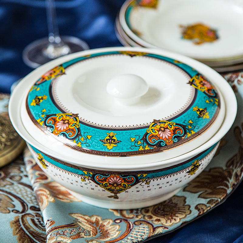 Porcelain soul European ceramic home with cover large bowl of soup pot pan large soup bowl soup pot soup pot dish bowl bowl
