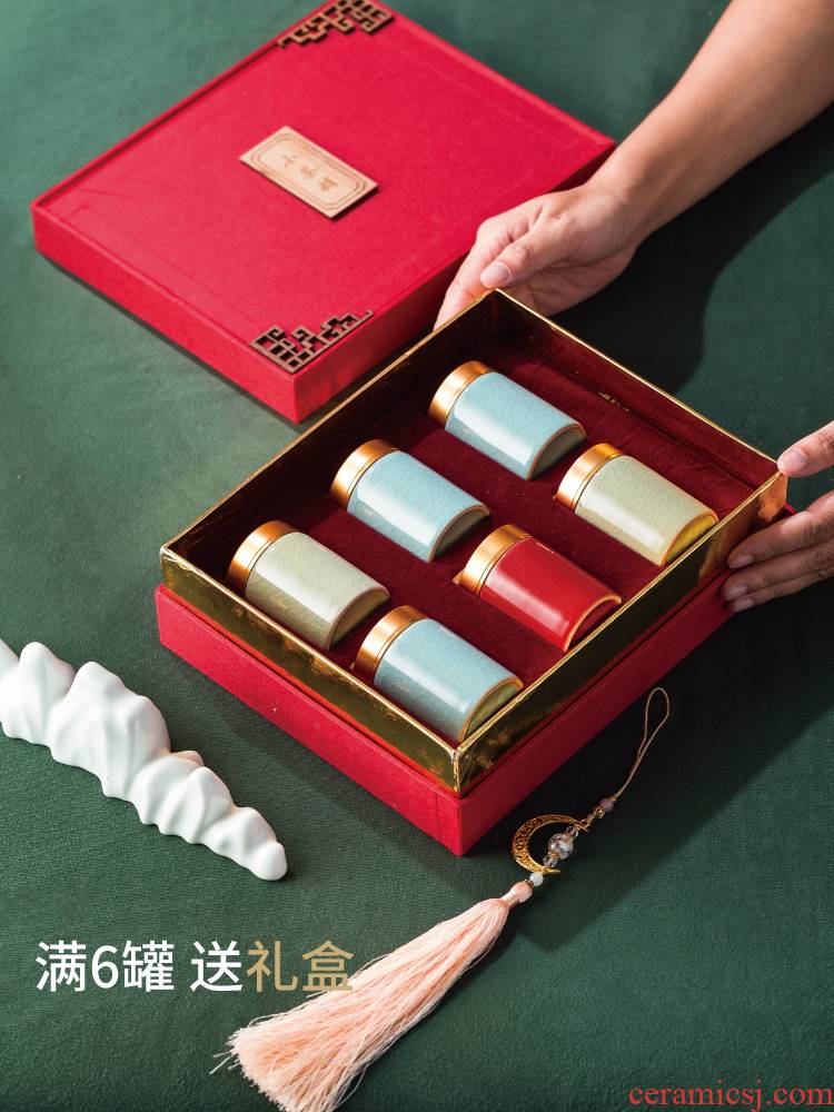 Travel on business, portable small caddy fixings elder brother up with ceramic seal pot of green tea box of mini small portable POTS