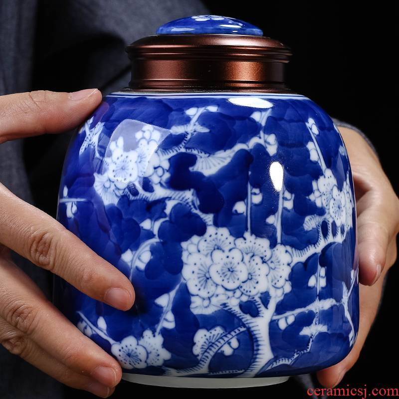 Jingdezhen ceramics hand - made porcelain tea pot seal tank storage tanks tea set small half jins moistureproof household