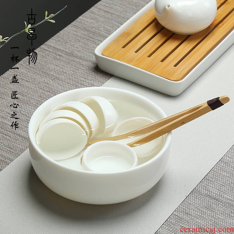 Jade Jade white porcelain porcelain tea wash to kung fu tea accessories ceramic tea set home for wash bowl with water, after the teapot tea cup
