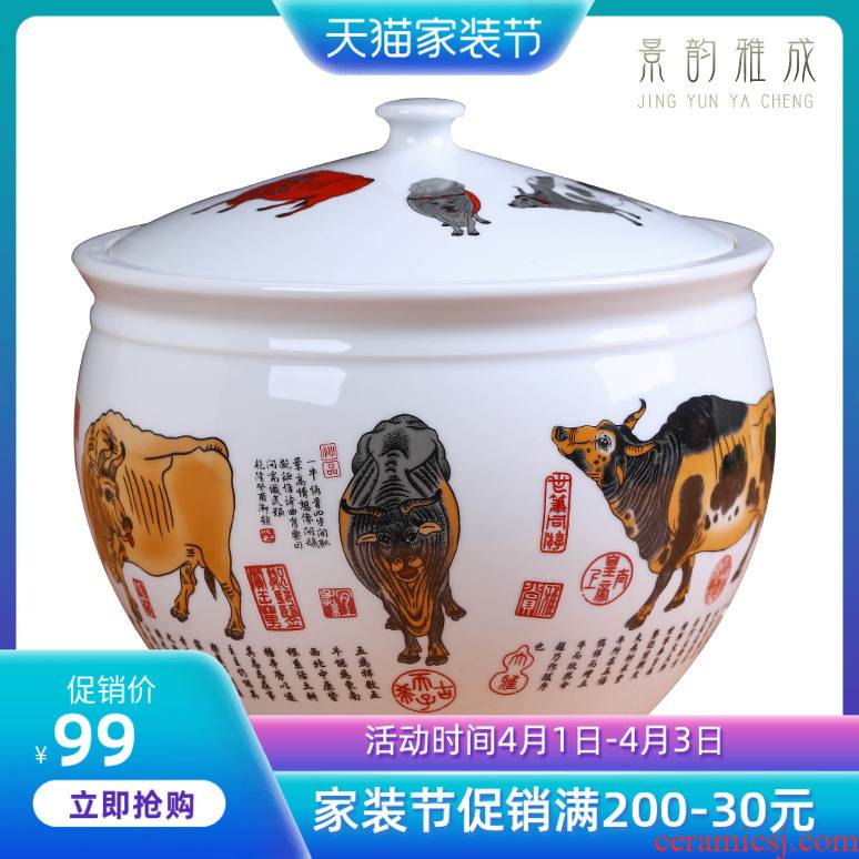 Jingdezhen ceramic five NiuTu storage canister to large household ceramic pot tea dry storage tanks