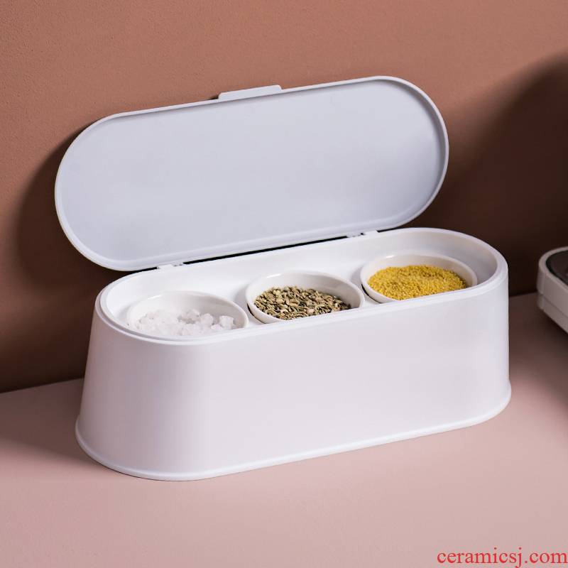 Porcelain color beauty spices receive a box of kitchen condiment cassette cover with a spoon, monosodium salt flavor pot set combination