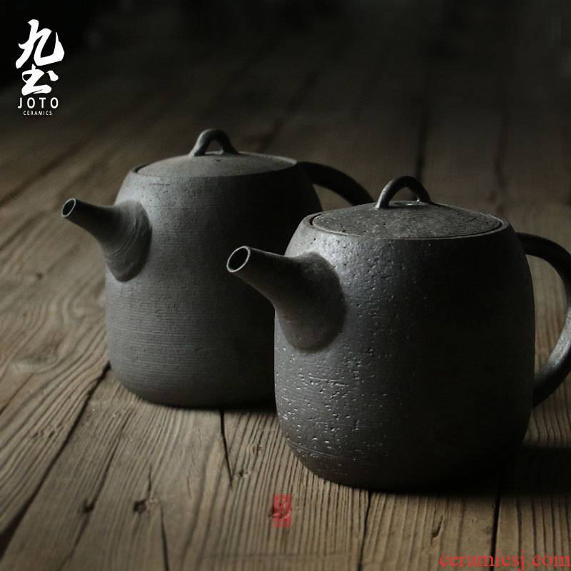About Nine clay coarse hand black ceramic POTS kung fu tea pot of throwing hand big pot of Japanese tea taking with black pot of tea cup