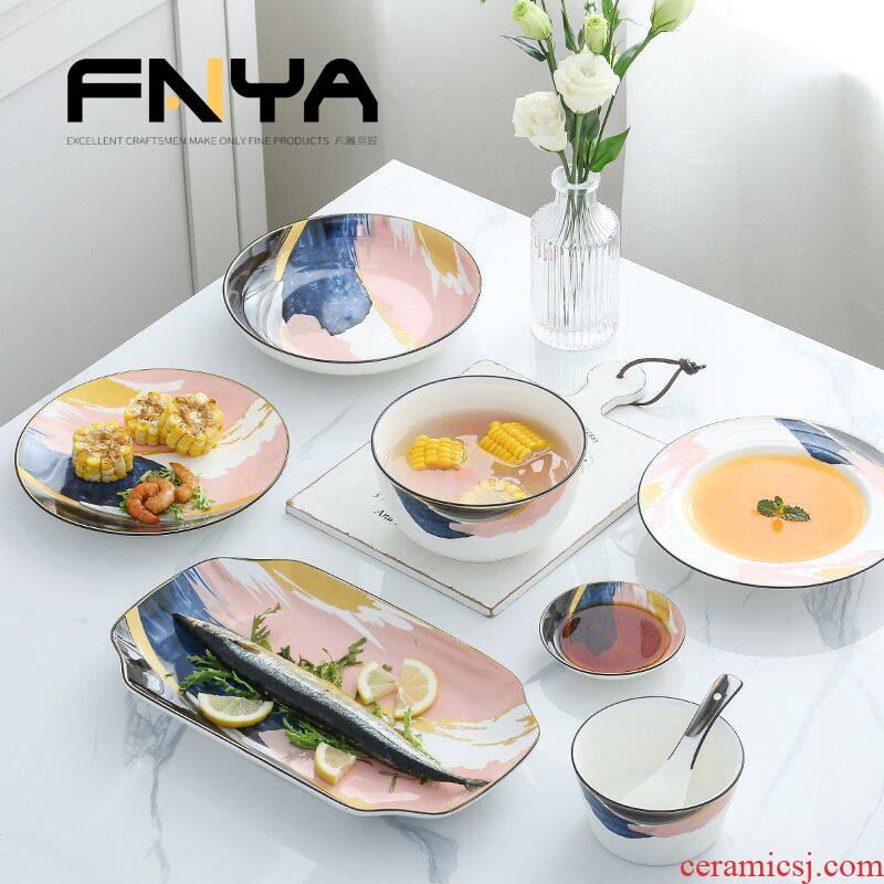 Combination dishes suit household ceramics Nordic one ins web celebrity dinner eat 2 sweethearts bowl chopsticks plate