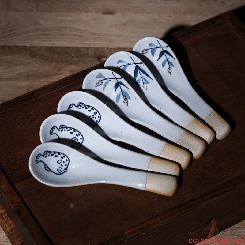 Under the glaze color hand - made small spoon, household creative lovely spoon, coarse ceramic spoon ladle run out of individuality