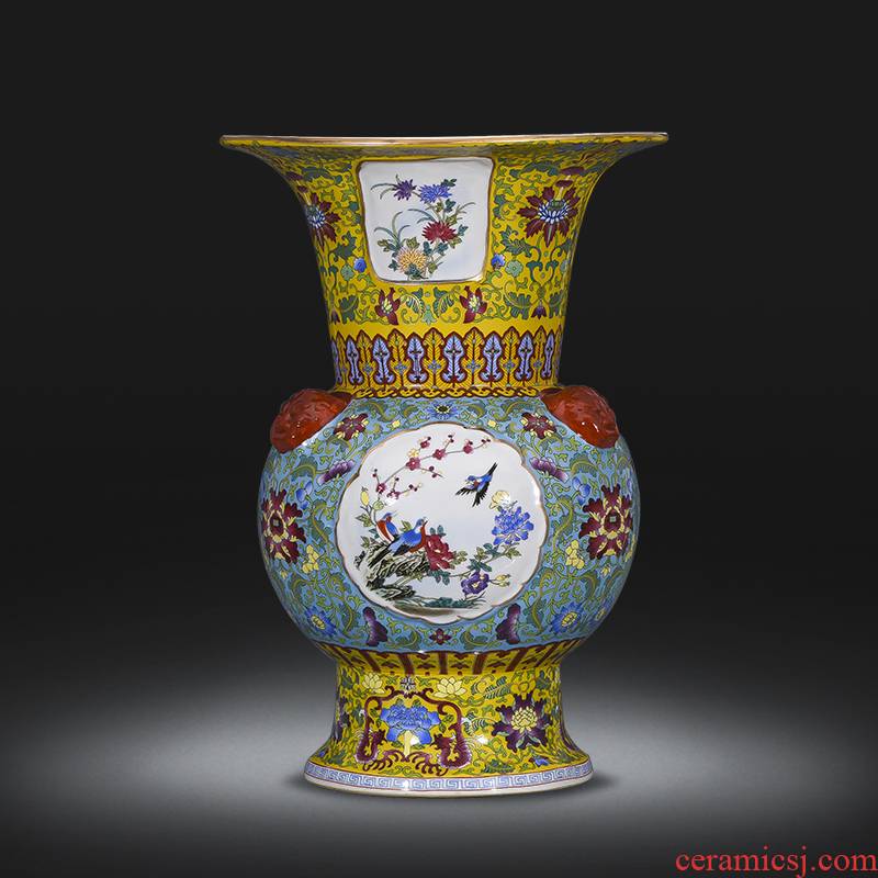 Jingdezhen ceramics hand - made colored enamel porcelain imitation qianlong vase flower drum home villa sitting room adornment is placed