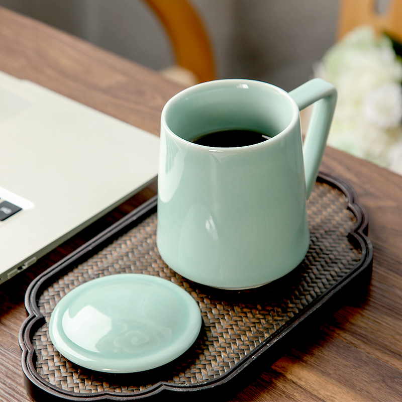 Longquan celadon cup home tea cup creative xiangyun cup with cover glass ceramic keller cup gift tea set