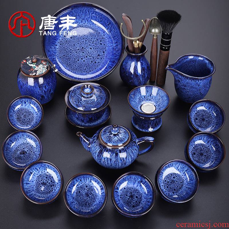 Tang Fengjian light tea suit household kung fu tea is red glaze ceramic teapot teacup tea taking with zero obsidian