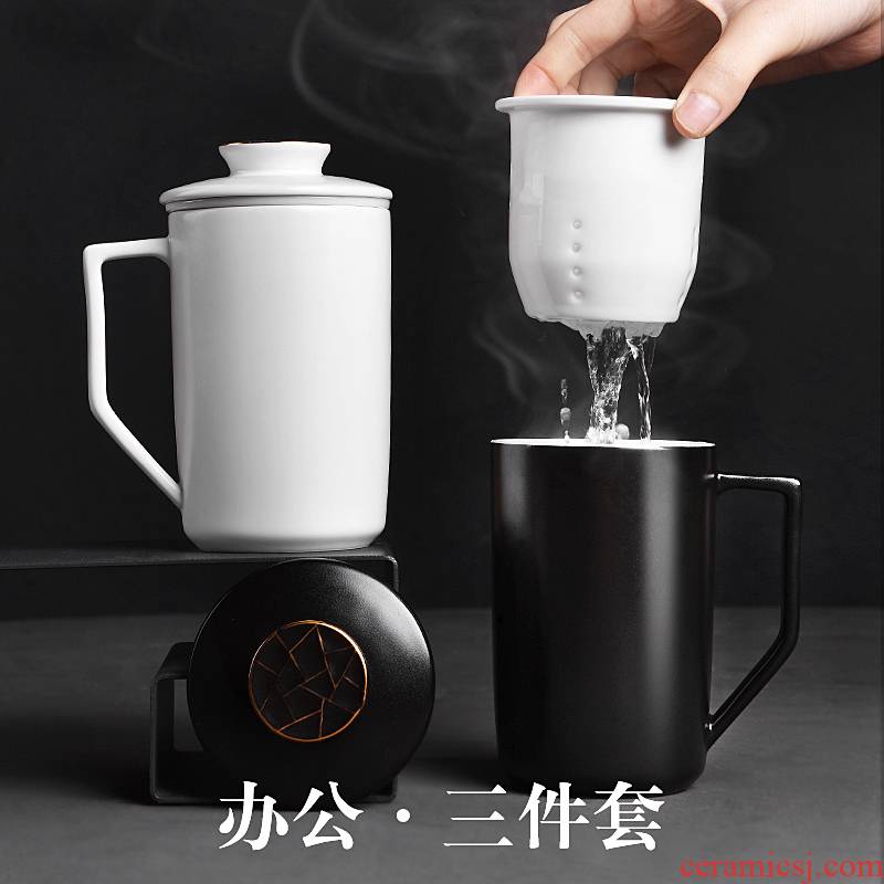 Large capacity mark cup with cover filter ceramic cups household custom creative tea cup cup men 's office