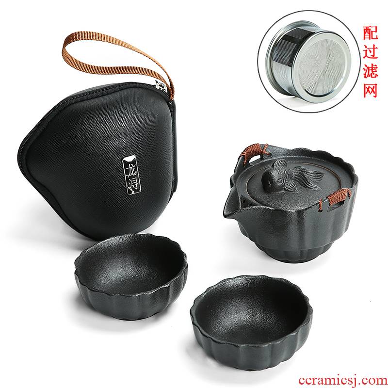 Dragon invertors travel tea set suit portable bag type ceramic teapot teacup crack cup a pot of 2 cup two cups of household