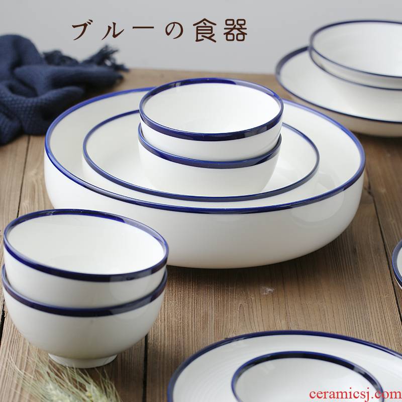 Mystery of Japanese dishes suit household wining the blue line of jingdezhen ceramic bowl dish chopsticks tableware portfolio