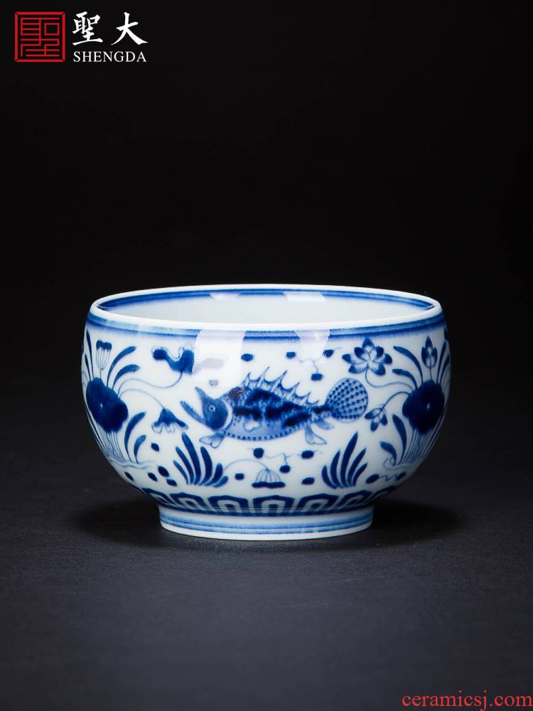 Holy big ceramic kung fu tea sample tea cup antique hand - made mackerel algal grain meditation cup of jingdezhen tea service single CPU