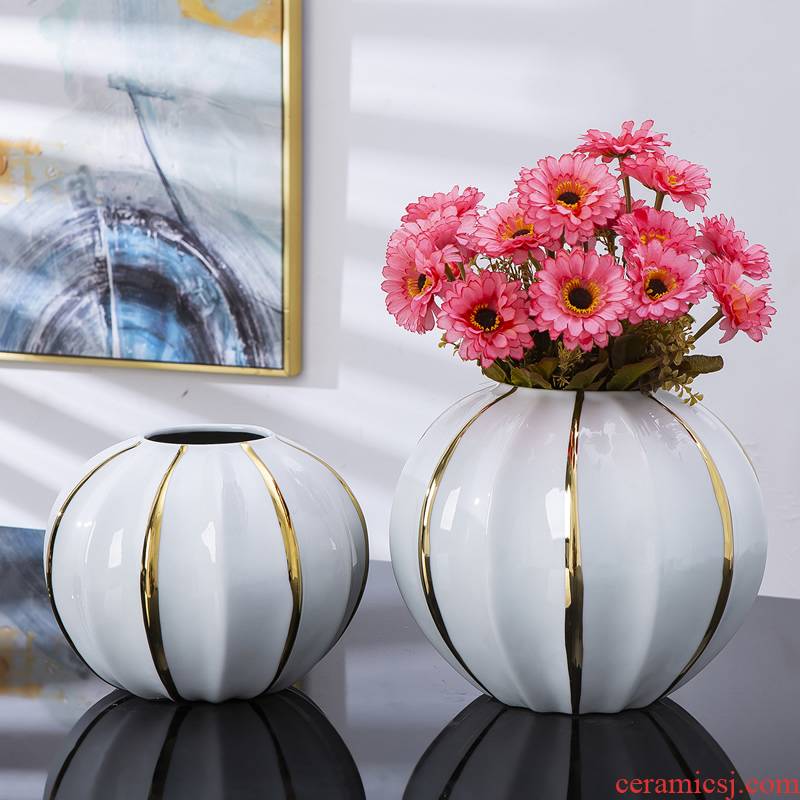 Jingdezhen ceramic vase furnishing articles Nordic dried flowers sitting room adornment flower arranging creative contracted light key-2 luxury table decoration