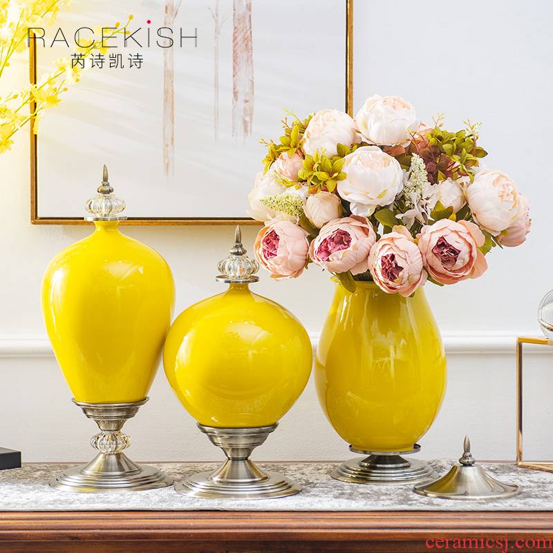 Light European - style key-2 luxury furnishing articles ceramic vase American living room TV cabinet wine show porch decoration flower arranging flowers
