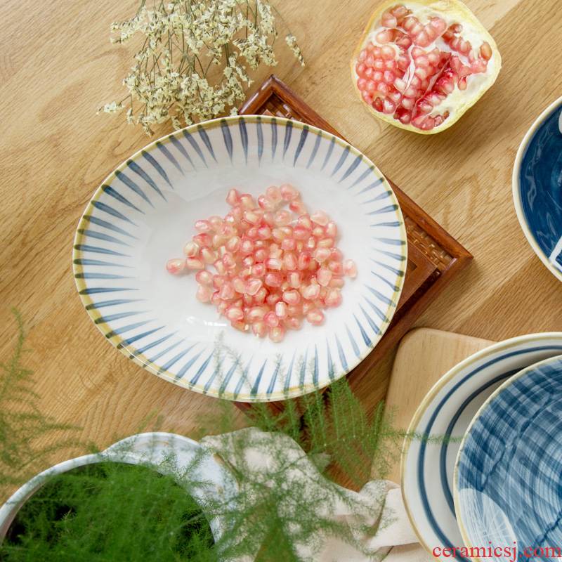 Japanese Nordic ins wind web celebrity blue hand - made under glaze color household tableware ceramic bowl bowl of shallow dish bowl such as always