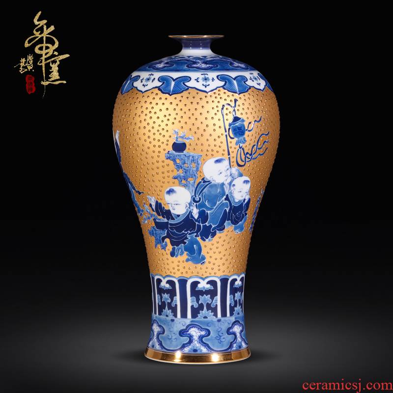 The Spring of jingdezhen ceramics craft gold blue boy make vases, I and contracted sitting room adornment is placed the process