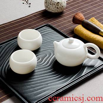 Dehua porcelain jade travel portable tea kungfu tea cup teapot teacup small suit a pot of tea tray 2 two cups