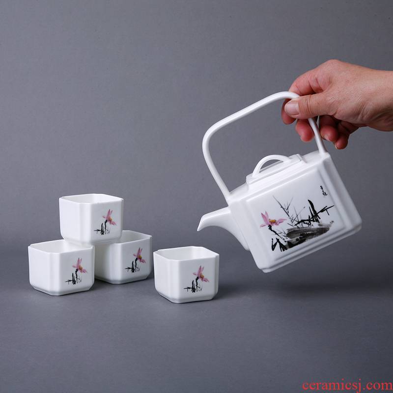 Ipads China tea set kung fu tea set household tangshan ipads China tea set a pot of four cups