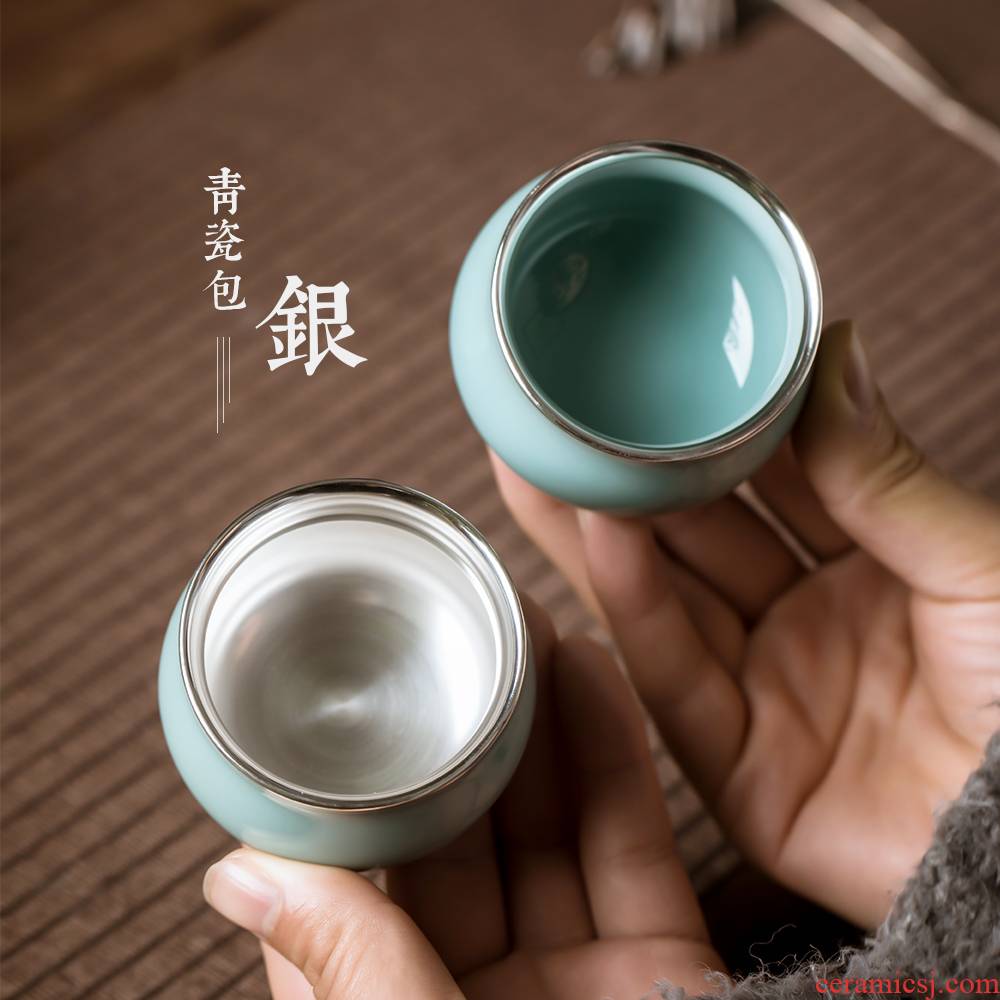 Silvering kung fu tea tea cup single CPU celadon master cup of jingdezhen ceramic tea cup, a single tea