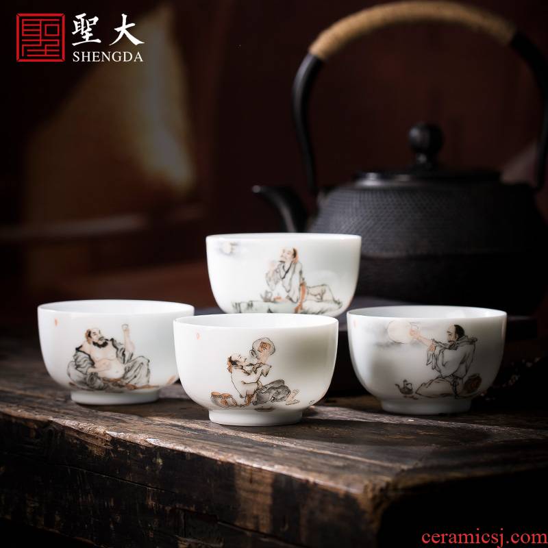 Holy big cup sample tea cup hand - made ceramic kung fu new see colour "winebibber figure" master cup jingdezhen tea cup