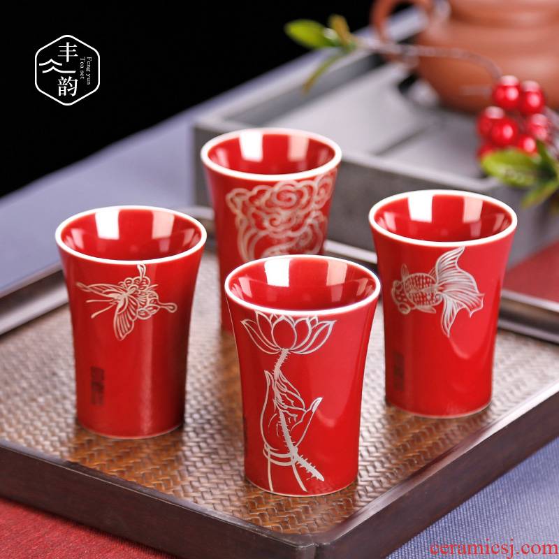 Ji red silver hand - made ceramic tea cup masters cup "women manual single kung fu small individual single cups of tea cups