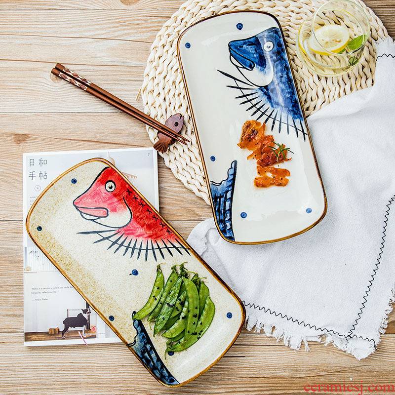 Large ceramic fish dish creative steamed fish dish home hotel long rectangle 0 move the tableware